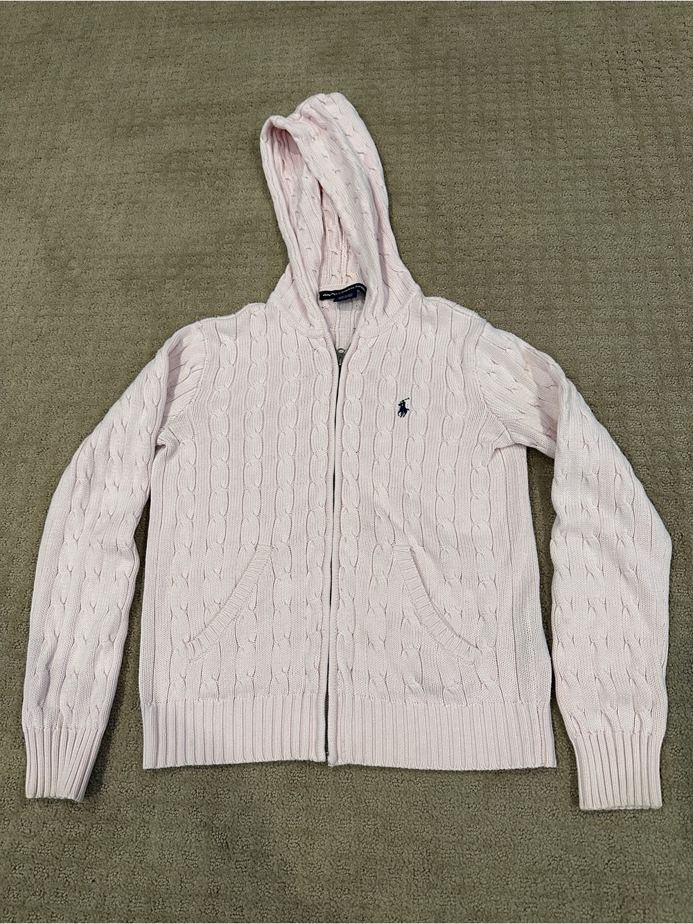 Ralph Lauren Light Pink Cable Knit Zip Hoodie